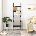 HOOBRO Blanket Ladder, 5-Tier Towel Rack with Hooks, Wall-Leaning Blanket Rack, Decorative Display Ladder Shelf, Scarves, Ind