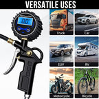 Digital Tire Pressure Gauge with Inflator, Air Compressor Accessories with Air Chuck Quick Connect Coupler, Car Attachments with Rubber Hose for Car, Truck, SUV, Cycle, RV, 250 PSI