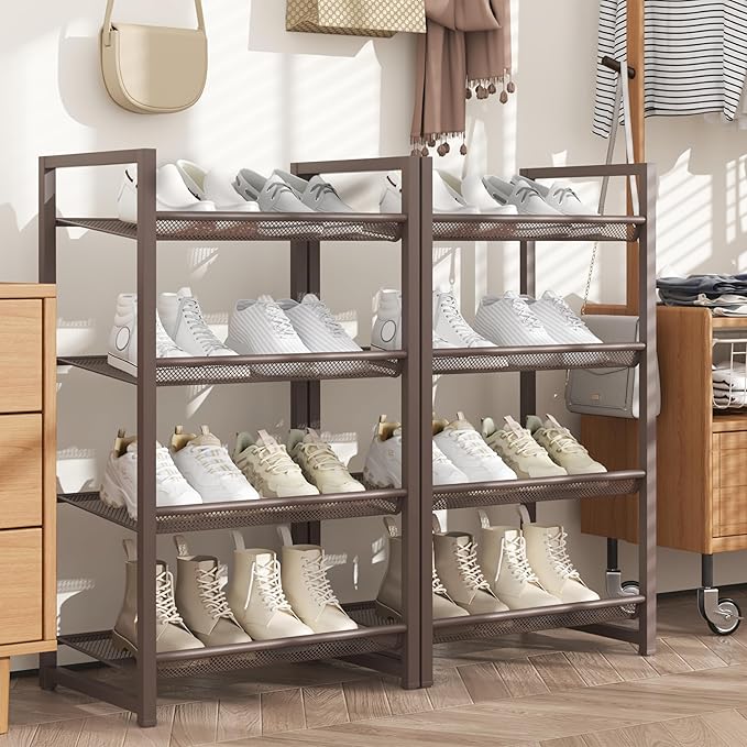 Tall Narrow Shoe Rack, 8 Tier Stackable Shoe Stand for 16-20 Pairs, Heavy Duty Shoe Organizer for Small Space Closet Bedroom,