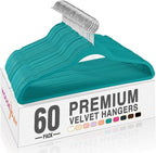 HOUSE DAY Mint Green Velvet Hangers 60 Pack, Non Slip Clothes Felt Hanger Heavy Duty for Coat, Premium Slim Space Saving Suit