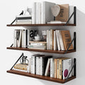 Floating Shelves for Wall, 24W x 8D Wide Bookshelf with Brackets Set of 3, Wood Wall Mounted Shelves for Living Room, Kitchen