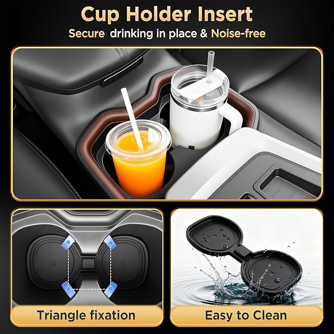 for Toyota RAV4(2019-2025) & RAV4 Prime(2021-2025) Center Console Organizer [Double Layers & Carbon Fiber] Gear Shift Tray Silicone Cup Holder for Toyota RAV4 Prime & RAV4 Accessories Black