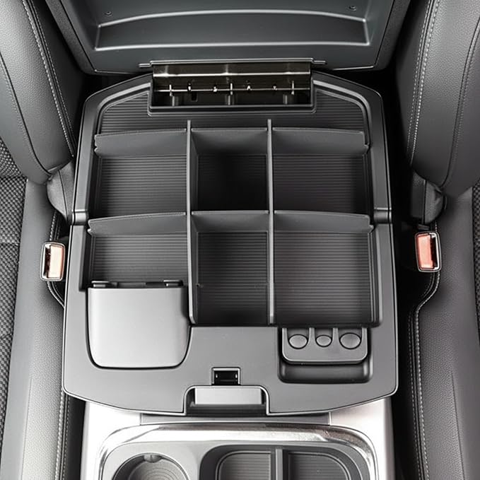 Vehicle OCD - Upper Center Console Organizer for Dodge RAM 1500 (2009-18) and RAM 2500/3500 (2010-18) (Leather Wrapped Console armrest - Full Console w/Bucket Seats ONLY) - Made in USA - SLX135