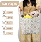 Storage Basket Boho Fabric Large Collapsible Floral Laundry Nursery Hamper Portable Folding Storage for Clothes Toys (Vine-Bl