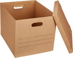 Amazon Basics Moving and Storage Boxes with Handles and Lift-Off Lids, Medium, 19" x 14.5" x 15.5", Brown, 10-Pack