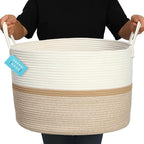OrganiHaus Large Woven Storage Basket for Blankets and Toys 20" x 13" Inch, Rope Laundry Basket with Handles, Cushions & Pill
