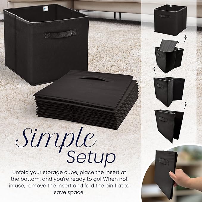 Reli. 13x13x13 Storage Cube Bins (8 Pack) | Large Cube Organizer Bins | 13x13 Fabric Storage Boxes | Fits Kallax | Collapsibl
