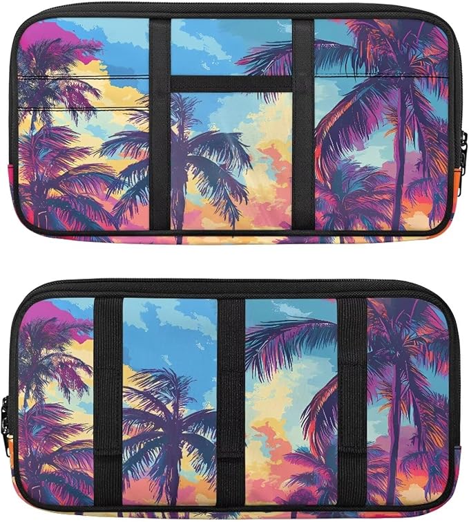 Coconut Tree Tactical Sun Visor Organizer,Scratch-Resistant Auto Sunshade Organizer Bag with Double Zippers Truck SUV Storage Pouch Holder