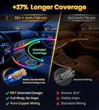 KENANEK 55.12inch Acrylic LED Lights for Car–6 Dreamcolor Interior Car LED Strip Light+2 Footwell Lights,3 Control Methods, Music Sync, Dual USB Cigarette Lighter, Universal Fit for Car/SUV/Truck