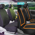 FH Group Unique Flat Cloth Full Set Car Seat Covers w. Silicone Steering Wheel Cover- Universal Fit for Most Cars, Trucks, SUVs or Vans (Orange/Black)
