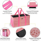 BALEINE Extra Large Utility Tote Bag with Wire Frame for Storage (Pink, 22''x12''x10'')