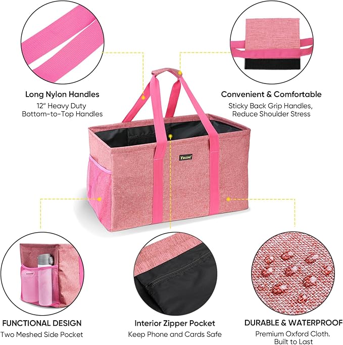 BALEINE Extra Large Utility Tote Bag with Wire Frame for Storage (Pink, 22''x12''x10'')