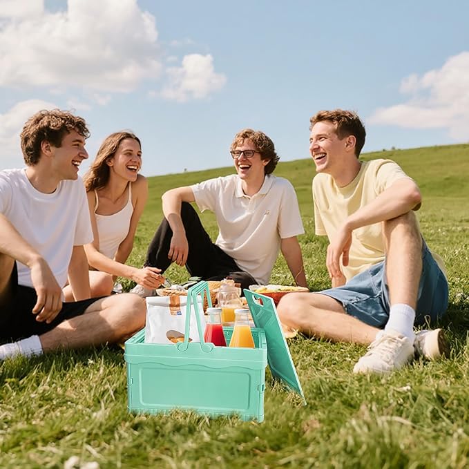 Tixill Small Collapsible Storage Crates, Foldable Plastic Baskets with Lids and Handles for Organizing, Mini Stackable Bins f