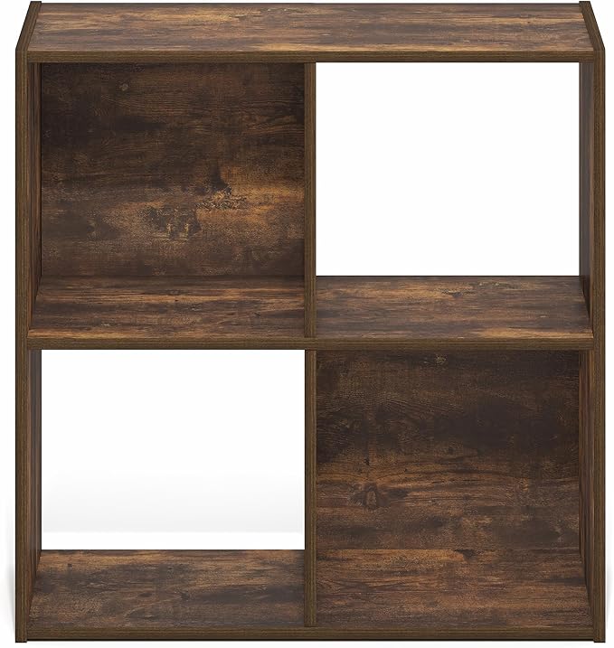 Furinno PELLI Book Shelf, 4 Cube Bookshelf with Open Back & Closed Back Cubes, 2 x 2 Storage Organizer Cabinet, 11.6 x 24.2 x