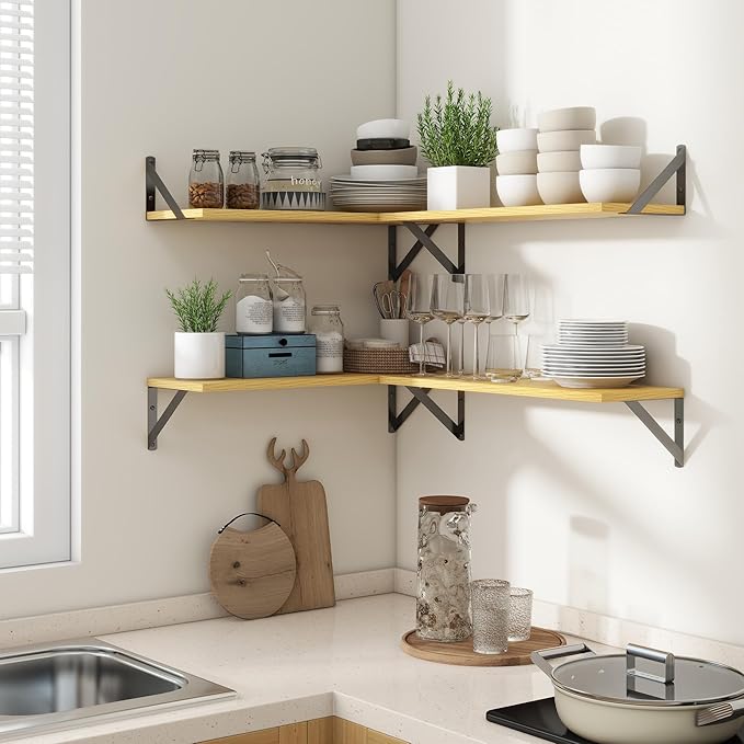 Axeman 24 Inch Floating Shelves | 8 Inch Deep Oak Wall Shelves Set of 2 | 24W x 8D Rustic Wood Shelves for Bookshelf Living R