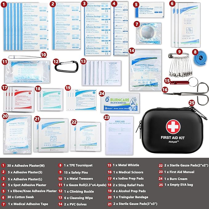 Mini First Aid Kit - 120 Piece Small Waterproof Hard Shell Medical Kit for Car, Home, Office, Travel, Camping, Sports, Outdoo