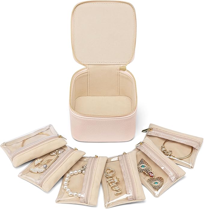 Vlando Travel Jewelry Case,Jewelry Organizer with 6 zipper velvet Jewelry bags for Women Girl,Wedding Birthday Gift Ideas for