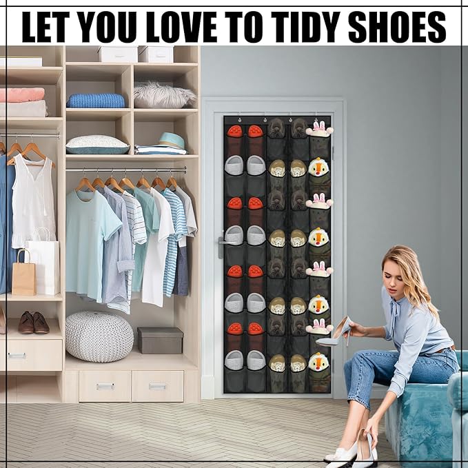 Windyun 40 Over the Door Shoe Organizer Large Breathable Mesh Pockets Hanging Shoe Rack for Closet Black Behind Door Hanger S