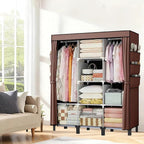 Portable Wardrobe, Easy Hanging Closet 6 Side Pockets Large Capacity Clothes Organizer Comes with 2 Hanging Poles and Storage