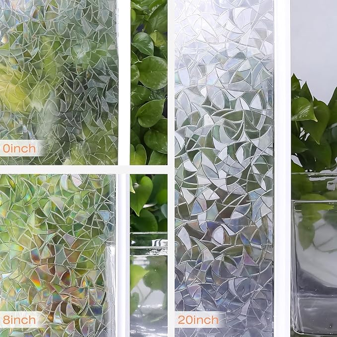 Hilarious Rainbow Window Privacy Film Glass Door Privacy Film Static Cling Tint Frosted 3D Decorative Window Film Sticker Privacy Decals Non-Adhesive Removable Stained Glass Film(39.4'' x 118'')