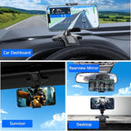 Car Dashboard Phone Clip Holder, 360° Rotating Dash Steering Wheel Cell Phone Clamp Mount Stand Compatible with 4-7 Inch Smartphones (Black)