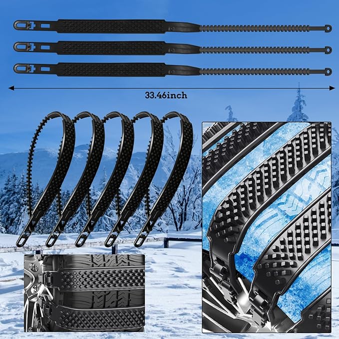 20 Pack Snow Tire Chains Snow Straps, Adjustable Zip Tie Snow Chains, Universal Emergency Snow Chains, Reusable Plastic Anti 