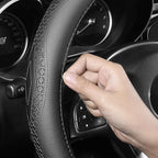 Red Rain Black Cowhide Steering Wheel Covers Genuine Leather Car Steering Wheel Cover Protector Universal 15inch Wheel Cover Size M for Car SUV Truck (C-Black-M)
