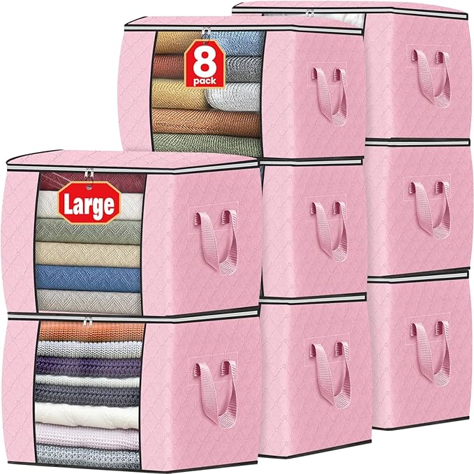 Fab totes 24 Gallons Clothes Storage, Foldable Thick Fabric Blanket Storage Bags, Containers for Organizing Bedroom, Closet, 