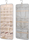 BAGSMART Hanging Jewelry Organizer Storage Roll with Hanger Metal Hooks Double-Sided Jewelry Holder for Earrings, Necklaces, 