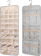 BAGSMART Hanging Jewelry Organizer Storage Roll with Hanger Metal Hooks Double-Sided Jewelry Holder for Earrings, Necklaces, 