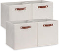 Temary Fabric Storage Cubes Storage Bins with Dual Leather Handles, 4 Pack Cube Baskets 13x13 Foldable Cube Organizers for Sh