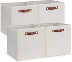 Temary Fabric Storage Cubes Storage Bins with Dual Leather Handles, 4 Pack Cube Baskets 13x13 Foldable Cube Organizers for Sh