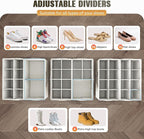 Budding Joy 2 Pack Shoe Organizer for Closet, Clear Foldable Shoe Storage Containers Adjustable Dividers Fits 16 Pairs,Shoe S