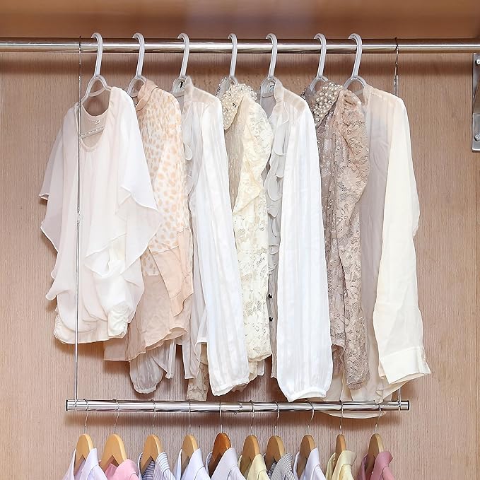 Hanging Closet Rod, 17-29In Adjustable Width and Up to 37In Height Adjustable Closet Rod Extender, Double Closet Rods Hanging