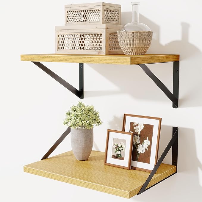 Deep Floating Shelves,16" Wx10 D Floating Shelves for Wall Set of 2,Heavy Duty Wood Floating Shelf with Metal Bracket,Wall Mo