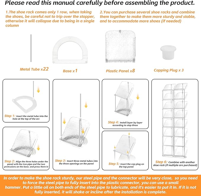 SMILHELTD Vertical Shoe Rack 8 Tiers Narrow Clear Sneaker Storage Holder Luxurious Slim Tall Organizer Space Saving Shelf for