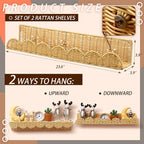 Pinkunn 4 Pcs Nursery Book Shelves 23.6 Inch Rattan Scalloped Floating Bookshelves Wicker Boho Book Shelf for Wall Mounted De