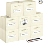 artsdi Fabric storage cubes (Set of 8) 11 Inch Cube Storage Bin, Cube storage with 8 Labels Window Cards & a Pen, Foldable cu