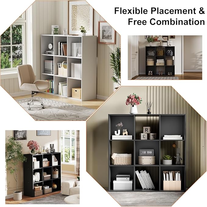 Sweetcrispy 9 Cube Storage Organizer - Open Cube Bookshelf with 5 Removable Back Panels, Display Storage Bookcase for Living 