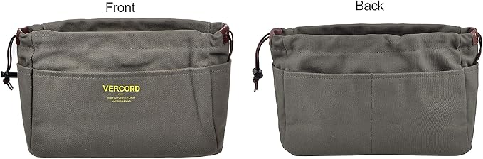 Vercord Canvas Handbag Organizers, Sturdy Purse Insert Organizer Bag in Bag, 10 Pockets Color Army Green Small