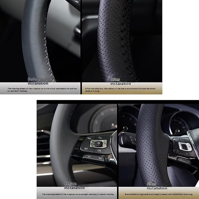 Hand Sewn Black Perforated Ultra-Fine Fiber Leather Steering Wheel Cover, for BMW 228i 230i 320i 328i 330i 335i 340i 428i 430i 435i 440i 525i 535i 550i 640i 650i