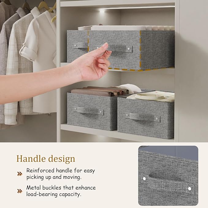 Collapsible Storage Boxes Bins, Fabric Laundry Baskets, Cube Organizer Bins for Organizing Home, Office and Closet, Grey, 3 P