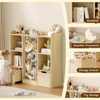 Toy Storage Organizer with Stuffed Animal Storage, Solid Pine Wooden Toy Organizer & Stuffed Animal Zoo, 4 Cubes Shelf with 2