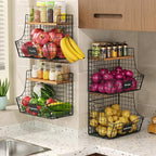 4 Pack Fruit Basket for Kitchen with Lid, Counter&Wall Mounted Hanging Fruit Basket, Potato and Onion Storage, Metal Wire Fru