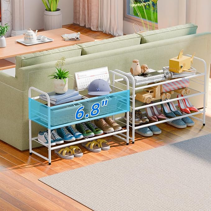 SUFAUY 3-Tier Mesh Shoe Rack, Closet Metal 33" Wide Shoe Shelf Heavy Duty, White