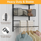 VyGrow Over the Door Storage Organizer with 3 Tier Mesh Baskets 2 Hanging Rods, 2 Mounting Options, Heavy Duty Clothes Hanger