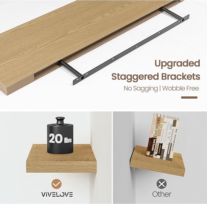 Vivelove 16 Inch Floating Shelves for Wall, 16x9 Display Shelves for Bathroom Living Room Kitchen Bedroom Office Farmhouse Ho