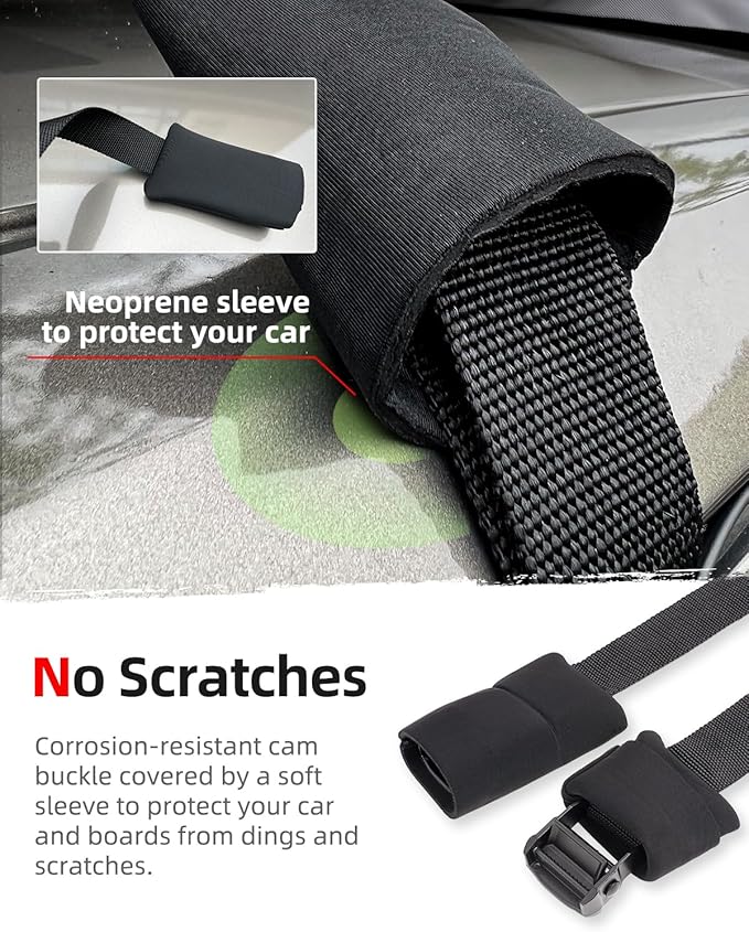 Abahub Car Soft Roof Rack Pads for Kayak,Canon,Surfboard,SUP Include 2 Tie Down Rope, 2 Quick Loop Strap, 2 Heavy Duty Tie Down Straps and a Storage Bag(Black)