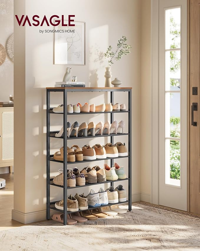 VASAGLE Shoe Rack for Entryway, 6-Tier Shoe Rack Organizer with Storage Shelves and Spacious Top, Freestanding, Adjustable, I