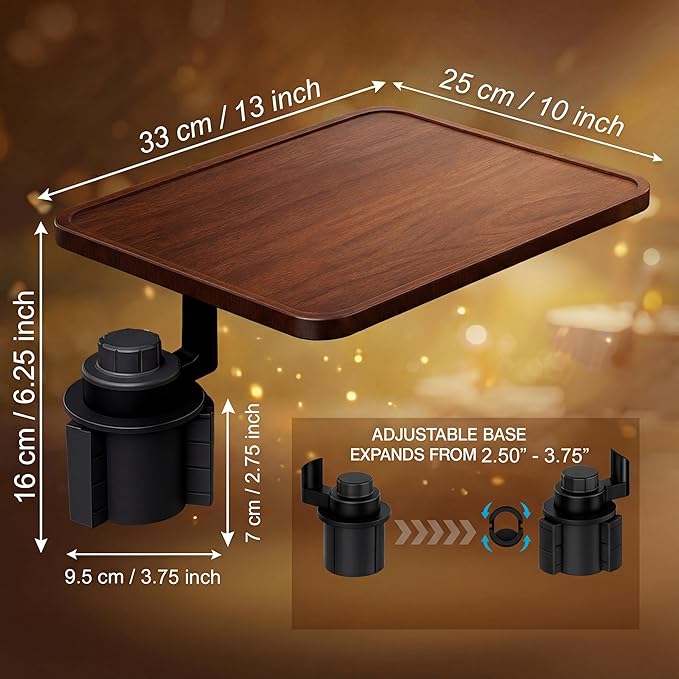 360° Rotating Wood Car Tray – Drive Thru Tray & Cup Holder Car Desk, Car Table Tray for Eating, Work & Travel – Adjustable Laptop Stand for Car – Portable Car Table for Vehicles & RV